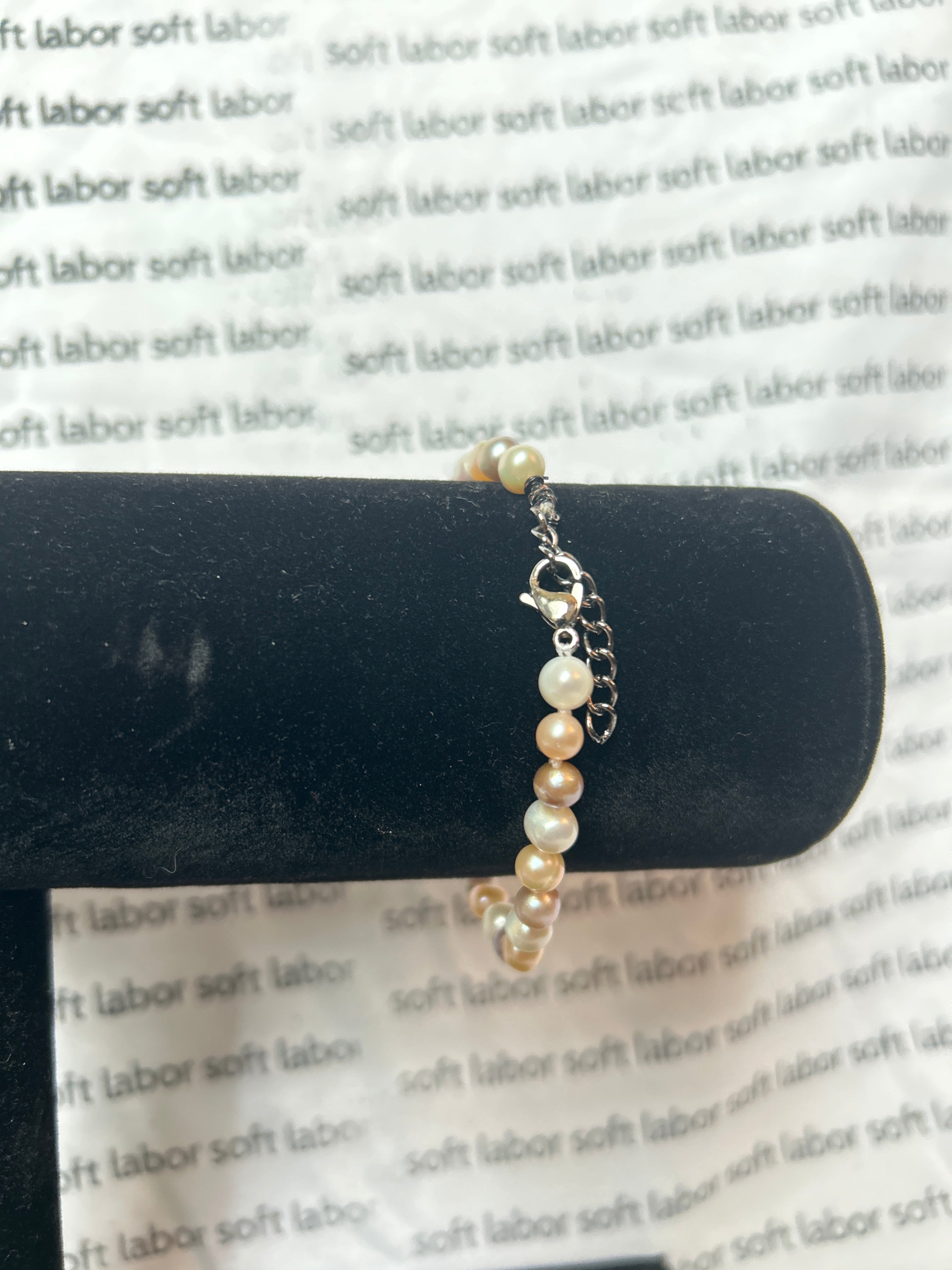 upcycled lesbian pride knotted pearl bracelet