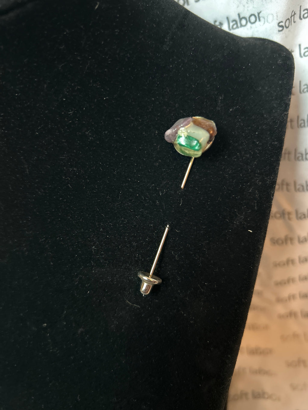 upcycled free palestine lapel pin (ruby, quartz, malachite)