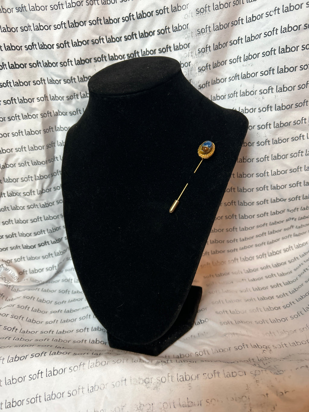 upcycled free ukraine lapel pin (lapis lazuli, tiger's eye)