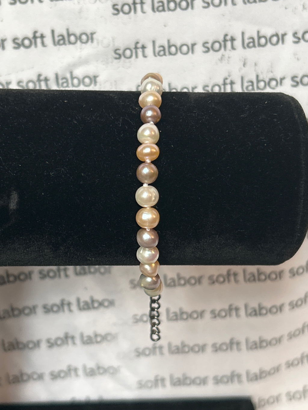 upcycled lesbian pride knotted pearl bracelet