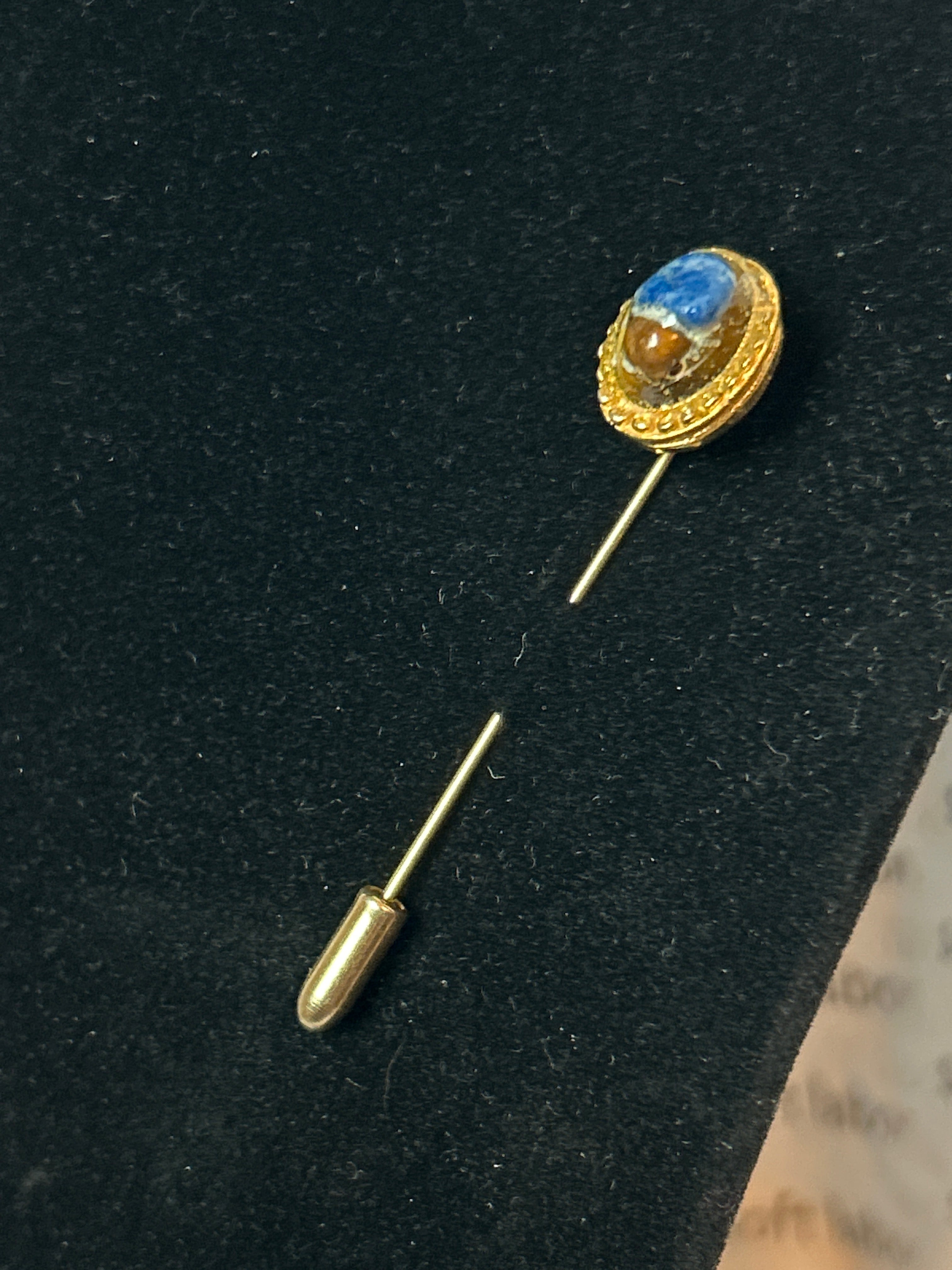 upcycled free ukraine lapel pin (lapis lazuli, tiger's eye)