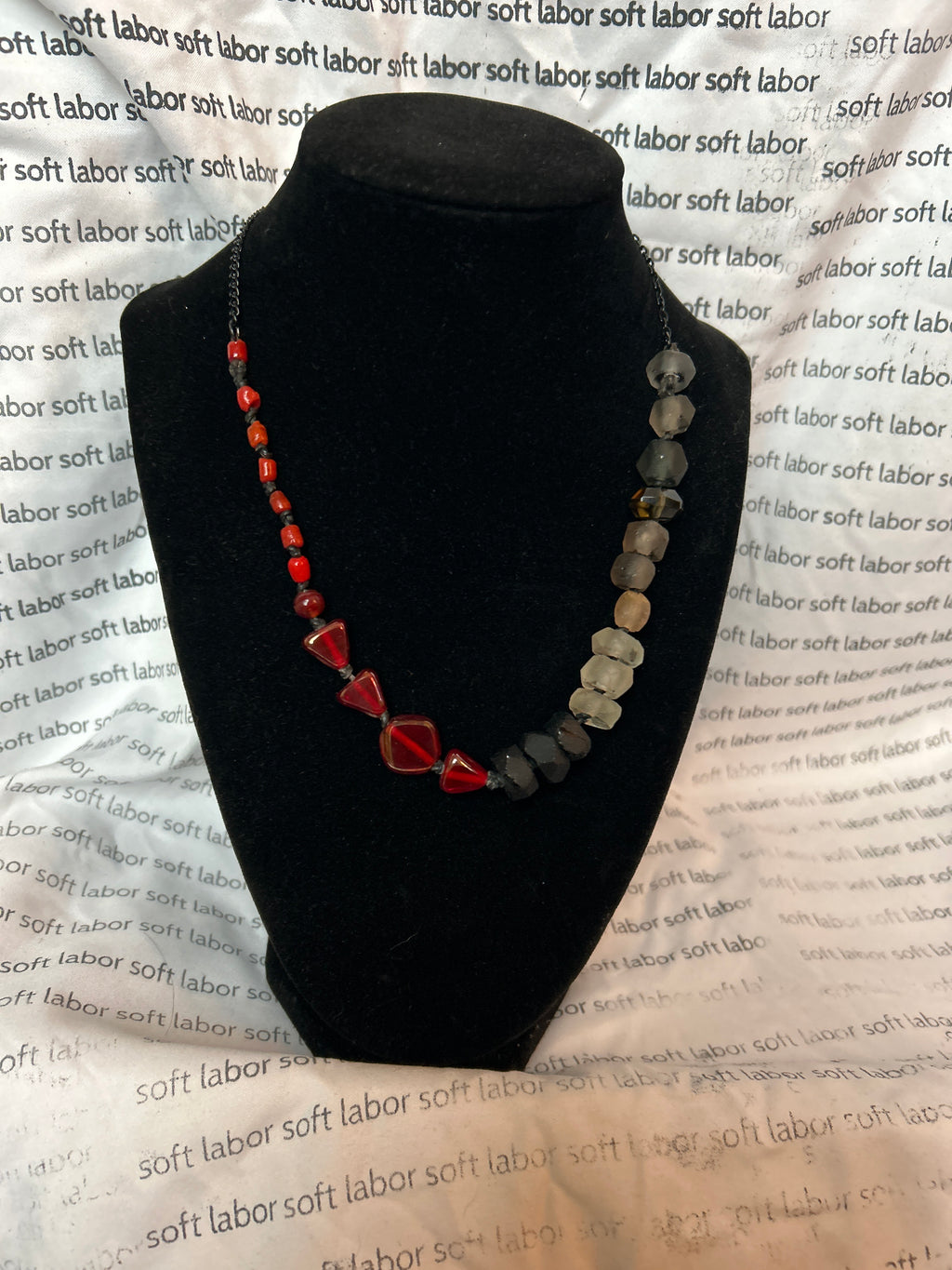 upcycled free palestine knotted cord necklace (recycled glass)