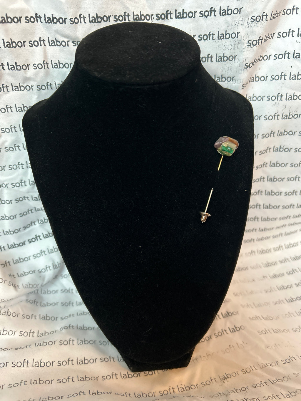 upcycled free palestine lapel pin (ruby, quartz, malachite)
