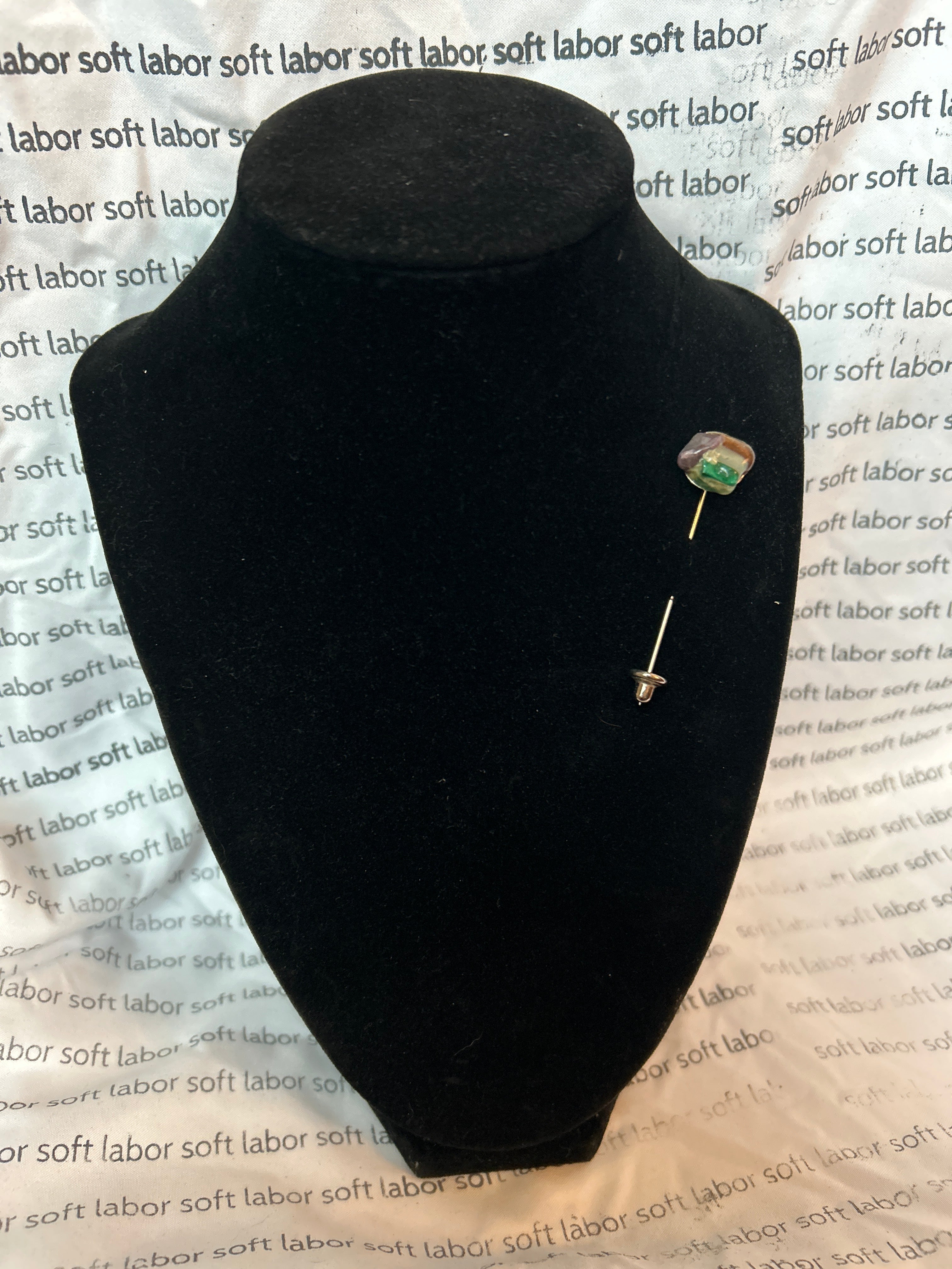upcycled free palestine lapel pin (ruby, quartz, malachite)